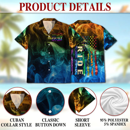 Pride Smoke Rainbow USA Flag Hawaiian Shirt for Men, Button Down Aloha Shirt - Azhawaiian