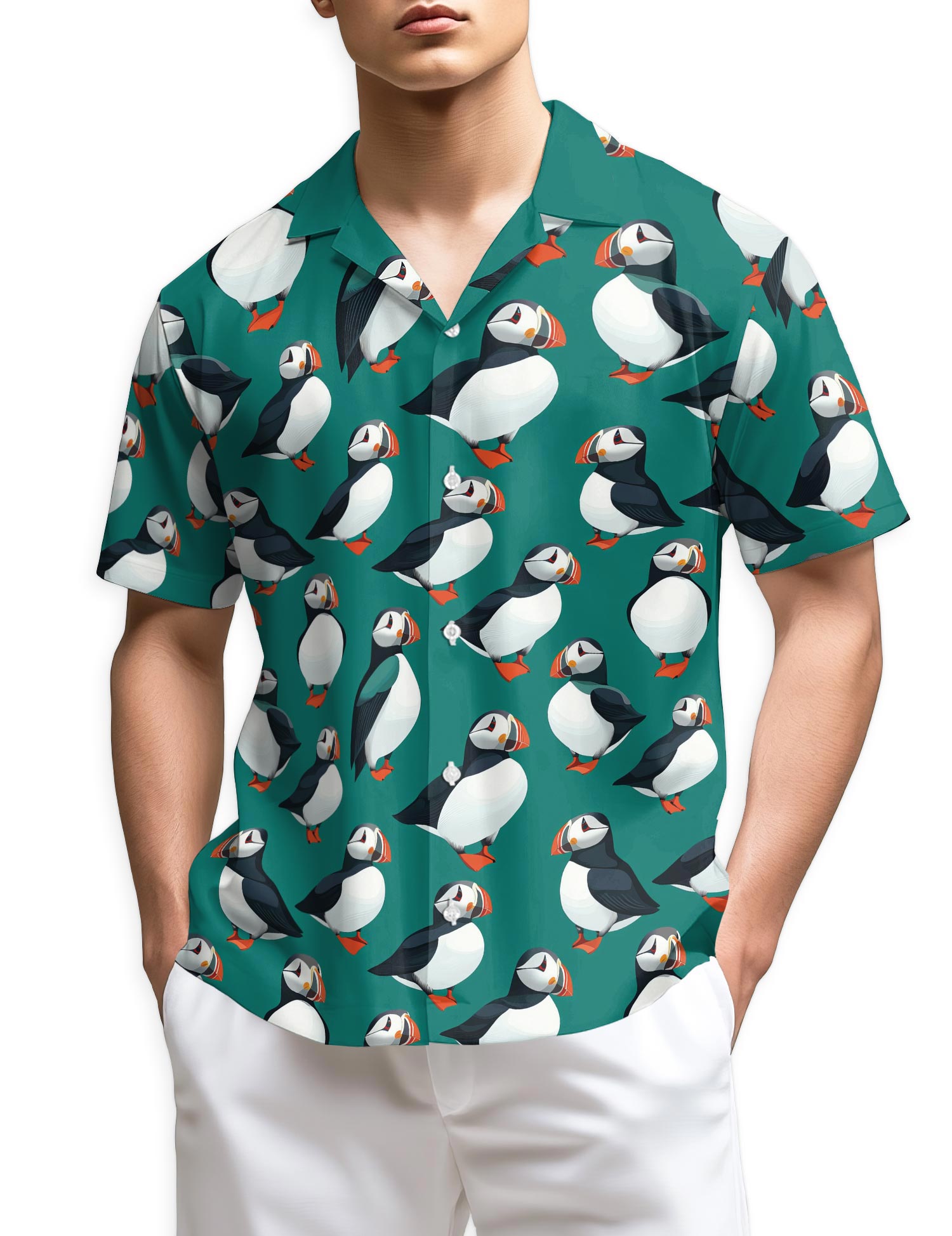 Azhawaiian Puffin Birds Pattern Hawaiian Shirt for Men