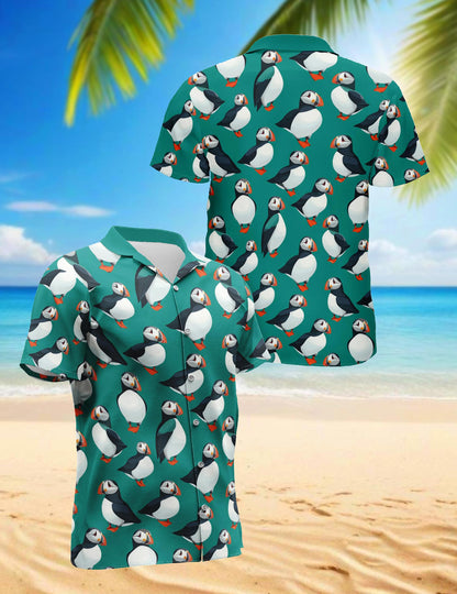 Puffin Birds Pattern Hawaiian Shirt for Men, Button Down Aloha Shirt - Azhawaiian