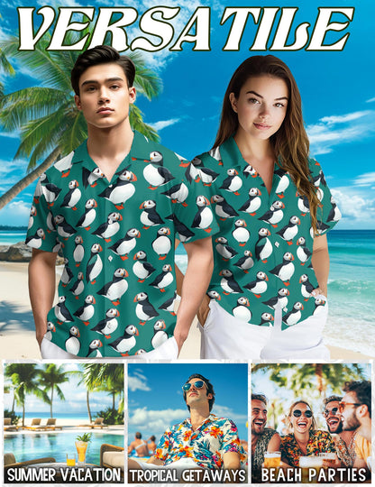 Puffin Birds Pattern Hawaiian Shirt for Men, Button Down Aloha Shirt - Azhawaiian