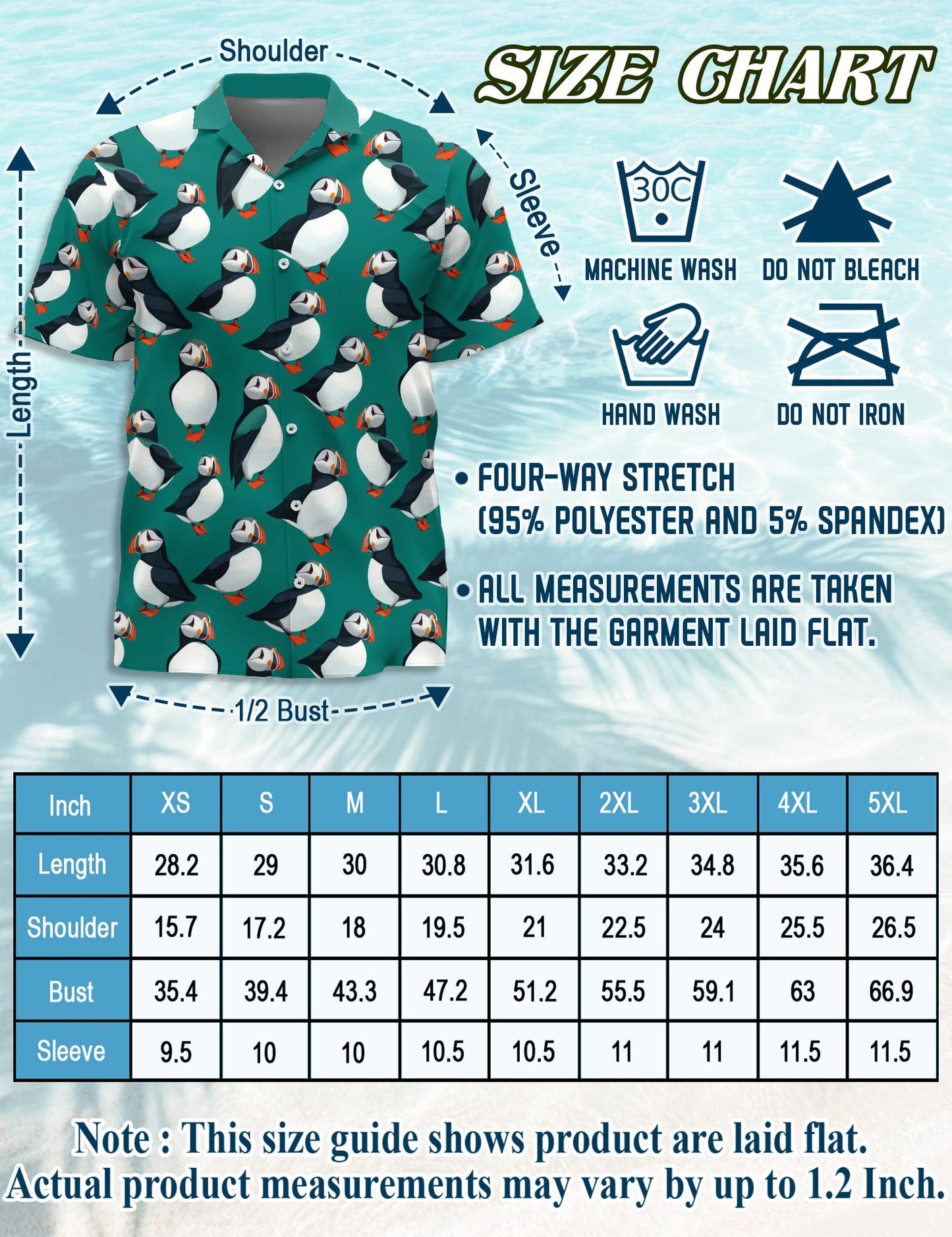Puffin Birds Pattern Hawaiian Shirt for Men, Button Down Aloha Shirt - Azhawaiian