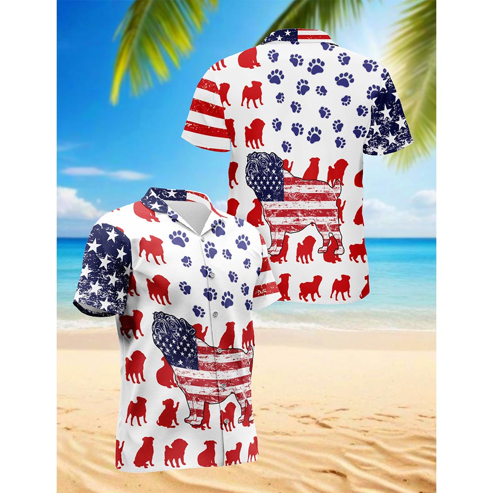 Pug Flag Hawaiian Shirt for Men, Button Down Aloha Shirt - Azhawaiian