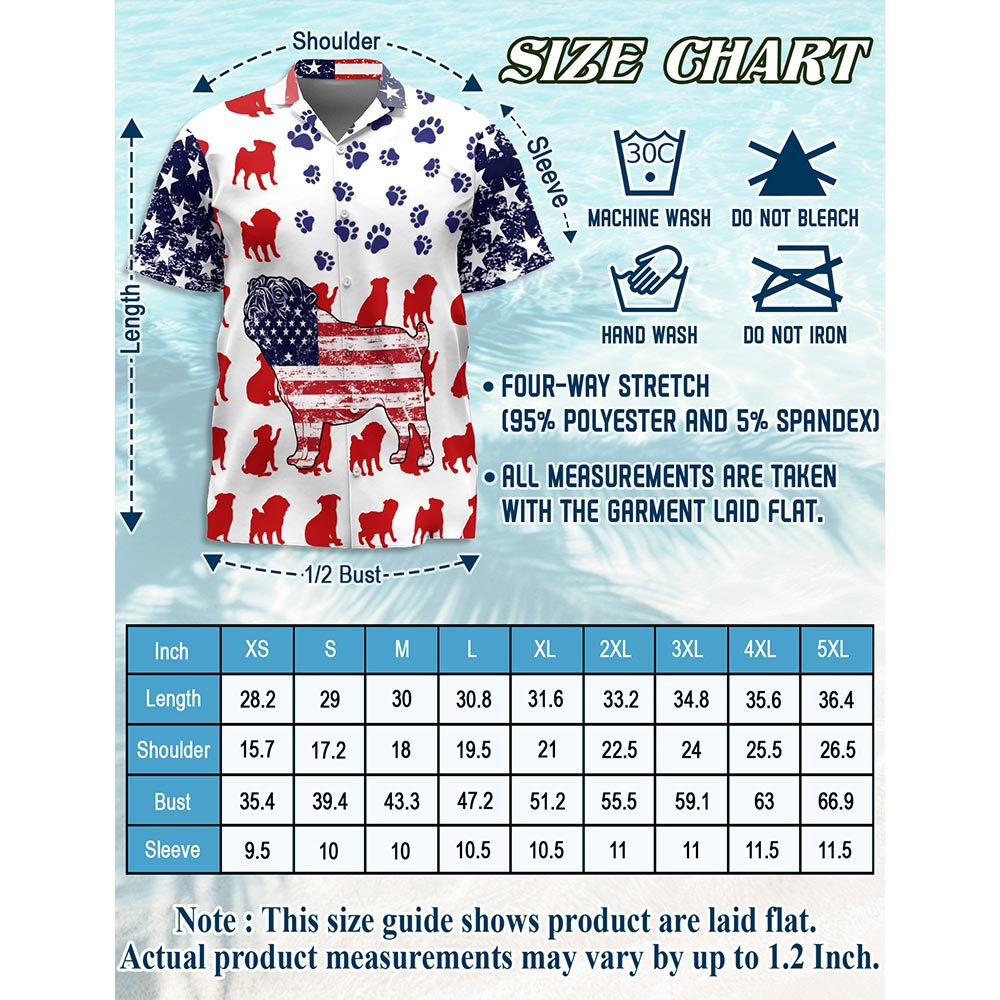 Pug Flag Hawaiian Shirt for Men, Button Down Aloha Shirt - Azhawaiian
