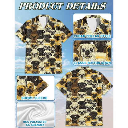 Pug Hawaiian Shirt for Men, Button Down Aloha Shirt - Azhawaiian