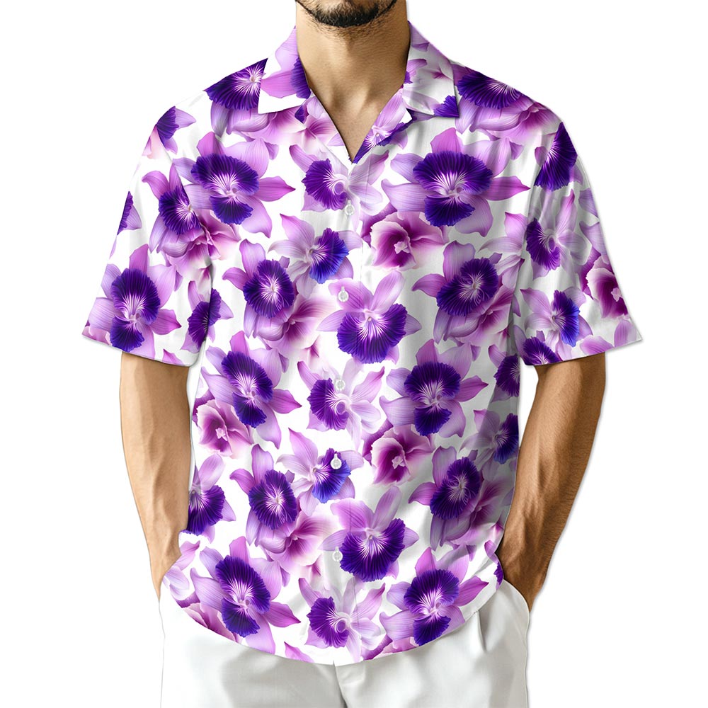 Azhawaiian Purple Orchid Flower Hawaiian Shirt for Men