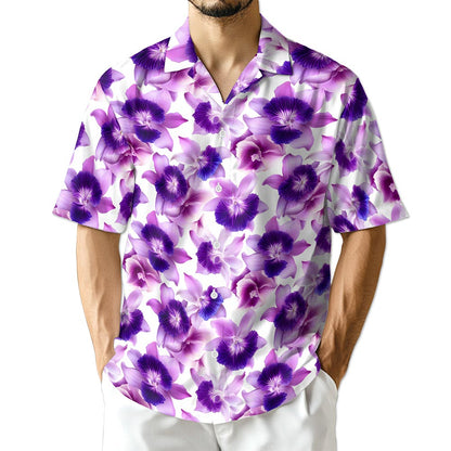 Azhawaiian Purple Orchid Flower Hawaiian Shirt for Men
