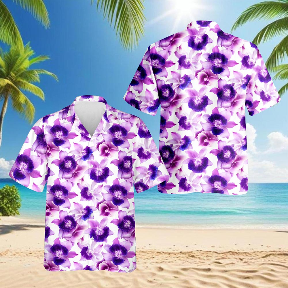Purple Orchid Flower Hawaiian Shirt for Men, Button Down Aloha Shirt - Azhawaiian
