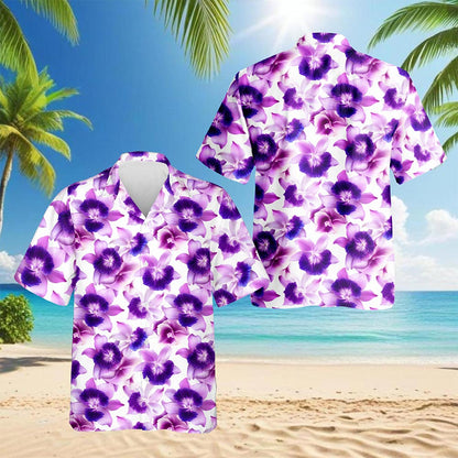 Purple Orchid Flower Hawaiian Shirt for Men, Button Down Aloha Shirt - Azhawaiian