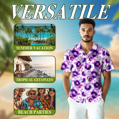 Purple Orchid Flower Hawaiian Shirt for Men, Button Down Aloha Shirt - Azhawaiian