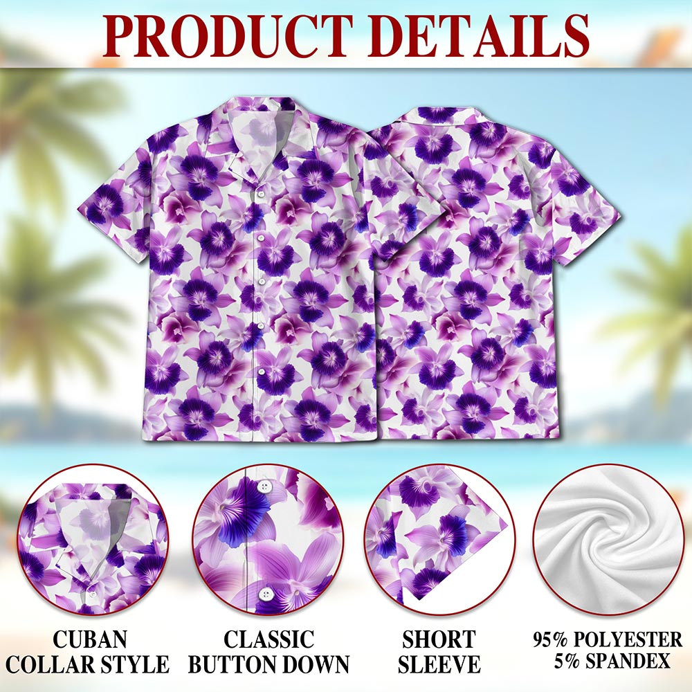 Purple Orchid Flower Hawaiian Shirt for Men, Button Down Aloha Shirt - Azhawaiian