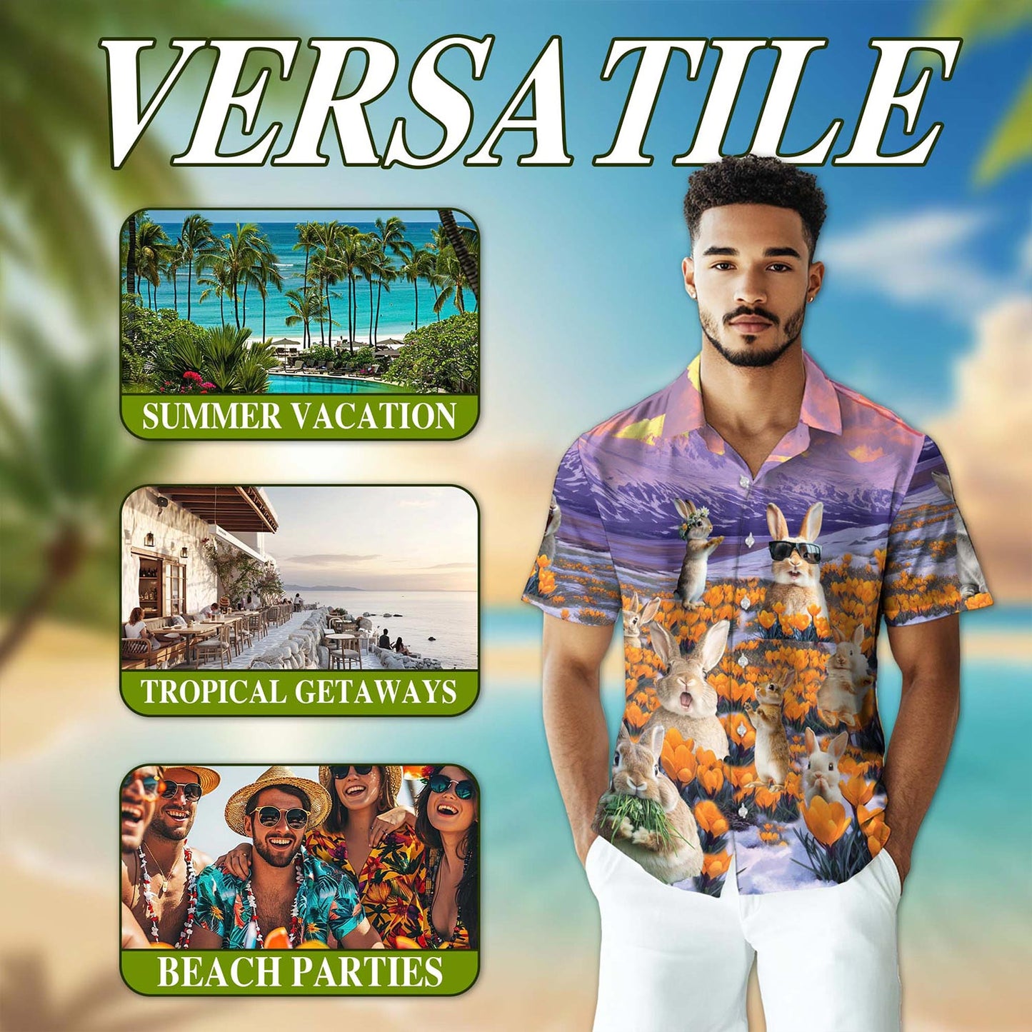 Rabbits In The Snow Hawaiian Shirt for Men, Button Down Aloha Shirt - Azhawaiian