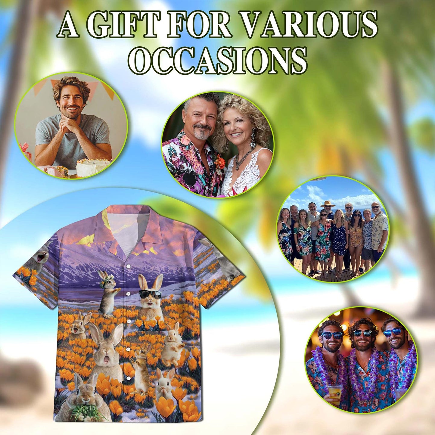 Rabbits In The Snow Hawaiian Shirt for Men, Button Down Aloha Shirt - Azhawaiian