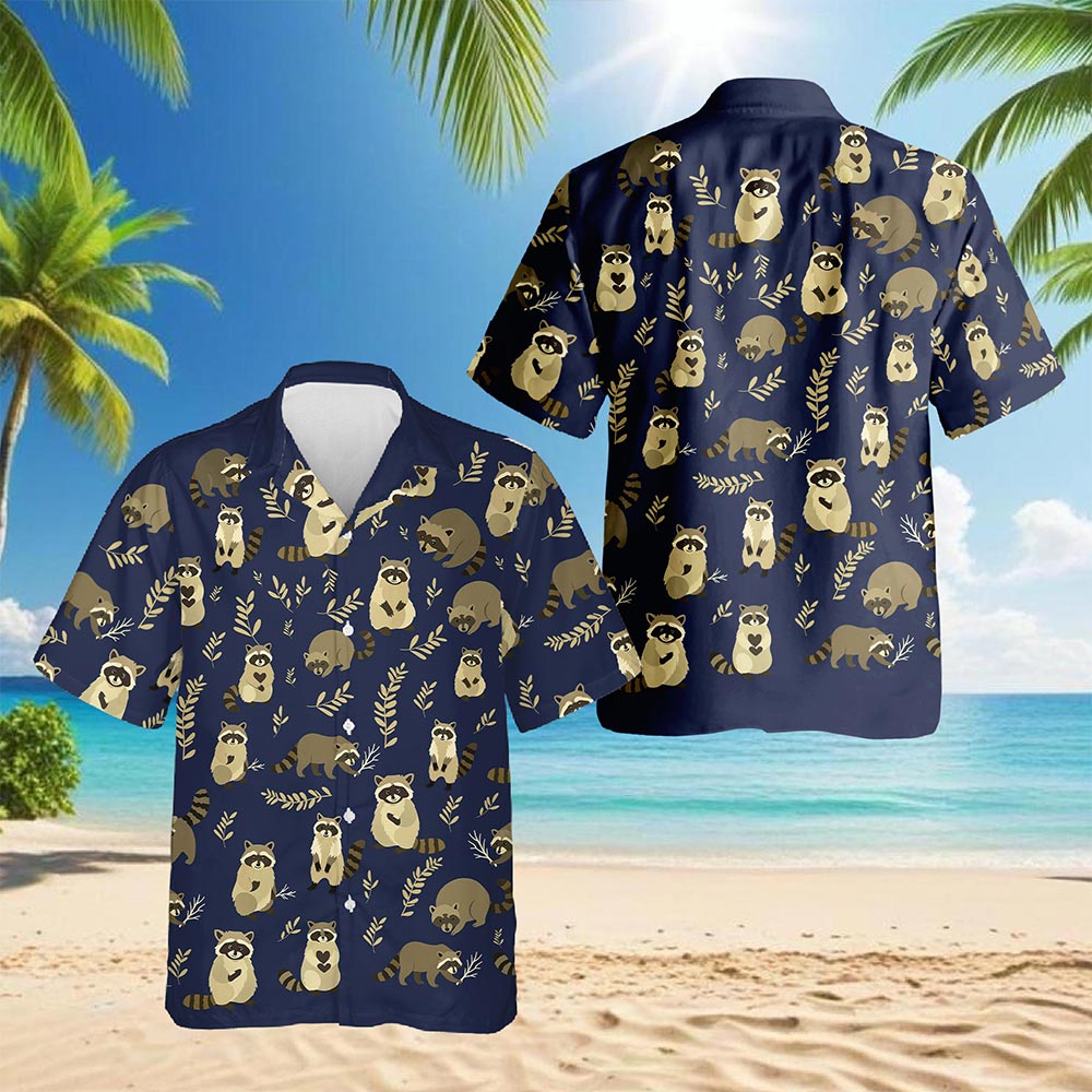 Raccoon Pattern Hawaiian Shirt for Men, Button Down Aloha Shirt - Azhawaiian