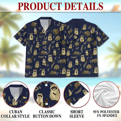 Raccoon Pattern Hawaiian Shirt for Men, Button Down Aloha Shirt - Azhawaiian