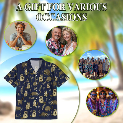 Raccoon Pattern Hawaiian Shirt for Men, Button Down Aloha Shirt - Azhawaiian