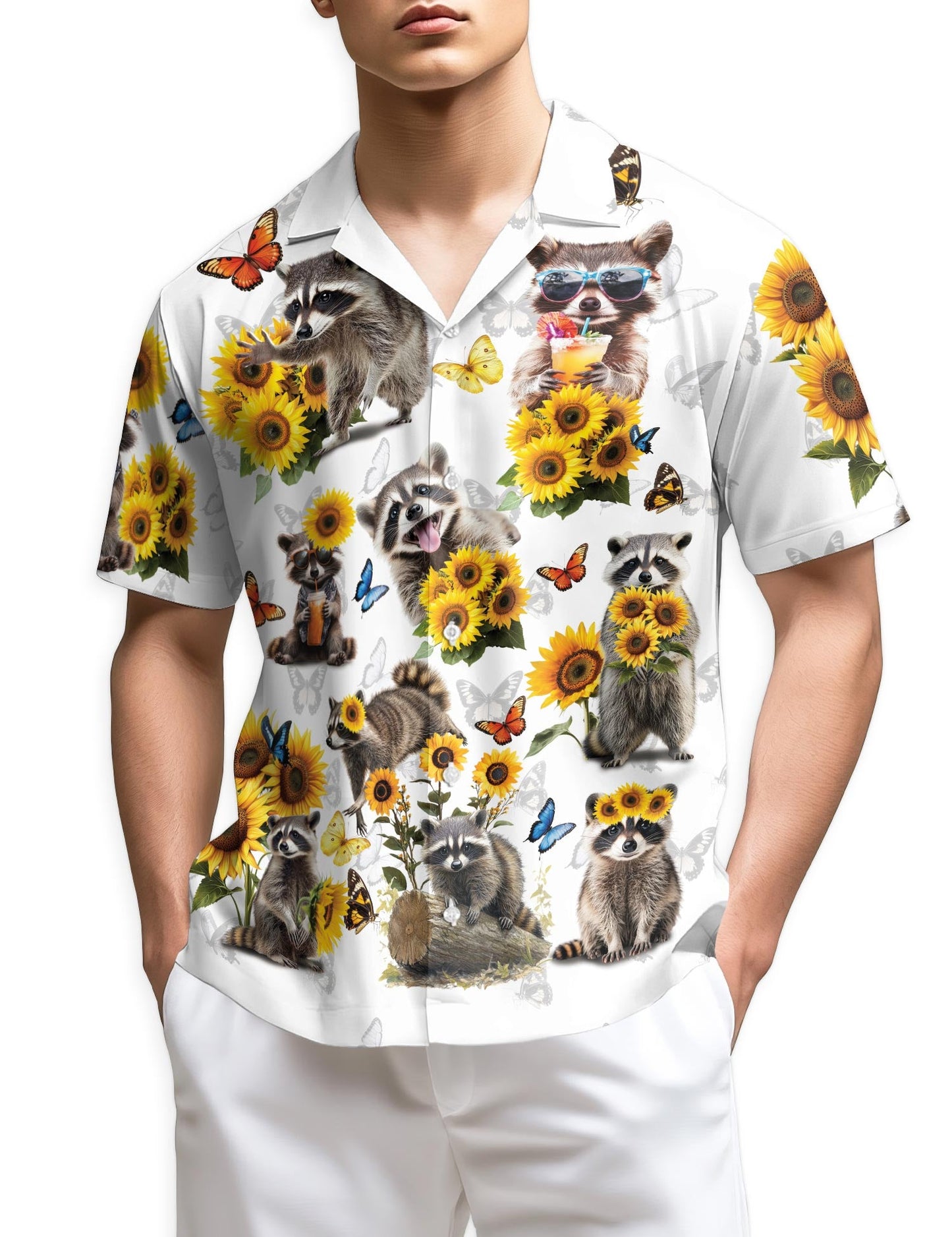 Azhawaiian Raccoon Sunflower Hawaiian Shirt for Men