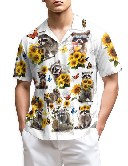 Azhawaiian Raccoon Sunflower Hawaiian Shirt for Men
