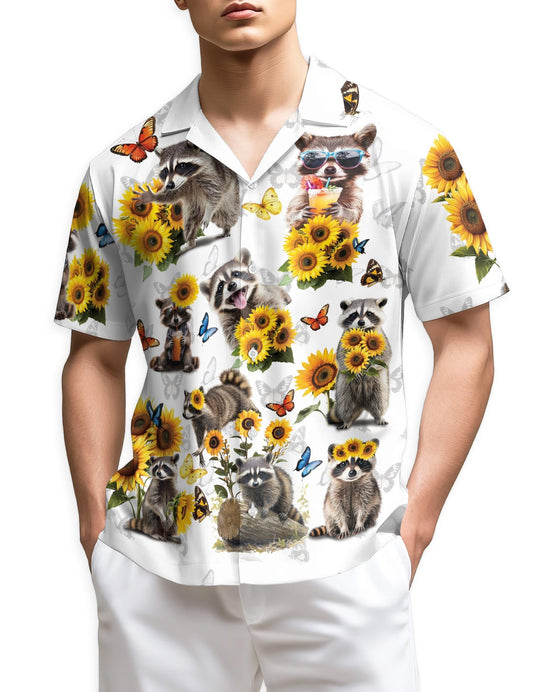 Azhawaiian Raccoon Sunflower Hawaiian Shirt for Men