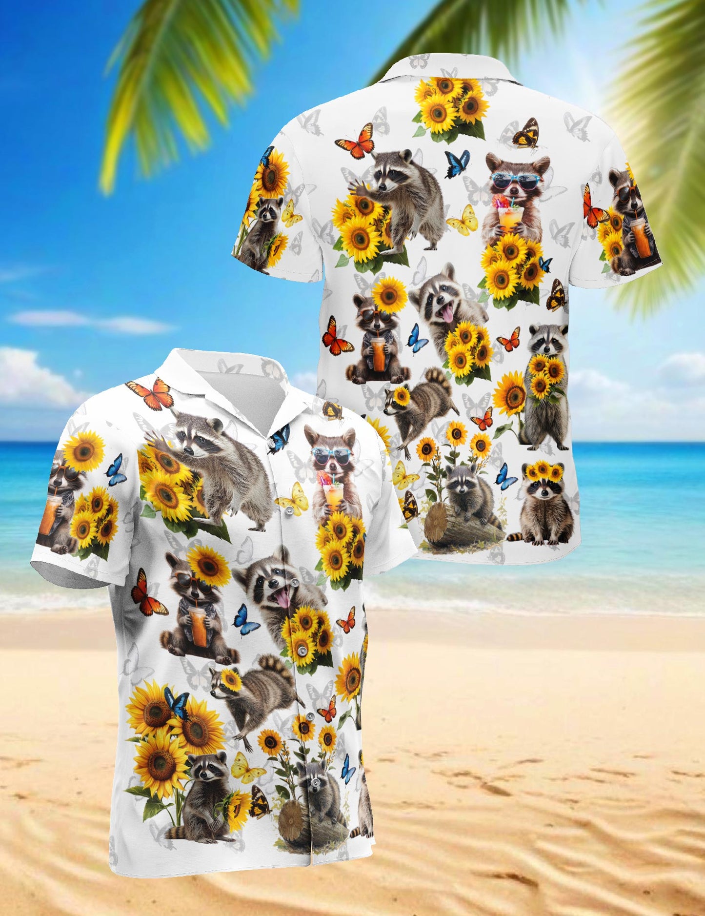 Raccoon Sunflower Hawaiian Shirt for Men, Button Down Aloha Shirt - Azhawaiian