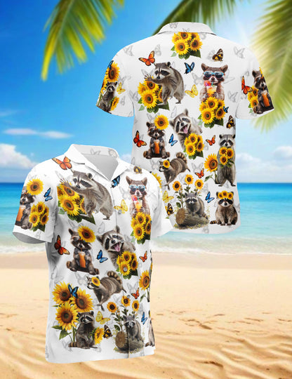 Raccoon Sunflower Hawaiian Shirt for Men, Button Down Aloha Shirt - Azhawaiian