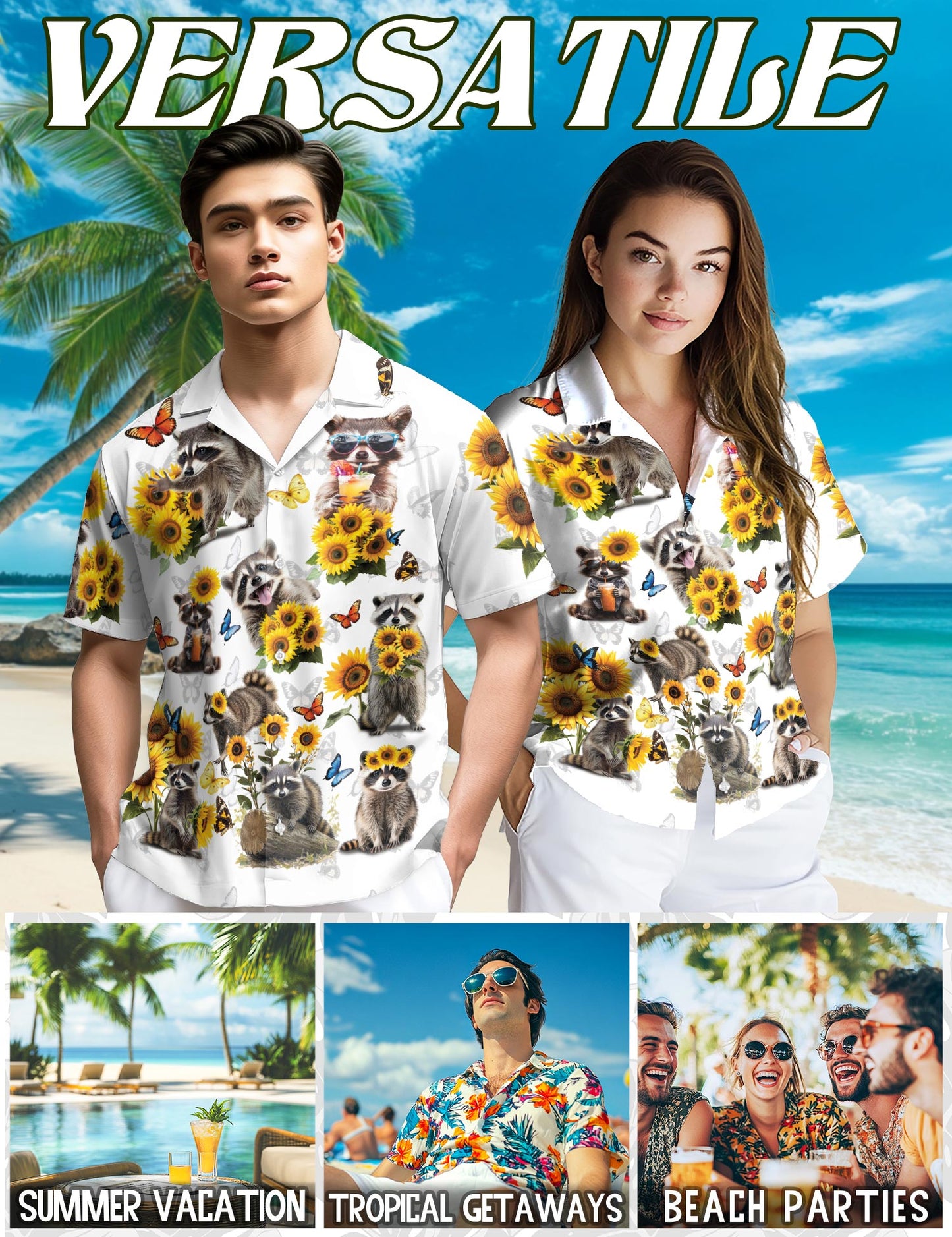 Raccoon Sunflower Hawaiian Shirt for Men, Button Down Aloha Shirt - Azhawaiian
