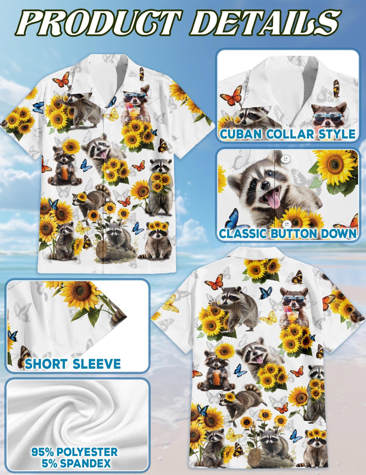 Raccoon Sunflower Hawaiian Shirt for Men, Button Down Aloha Shirt - Azhawaiian