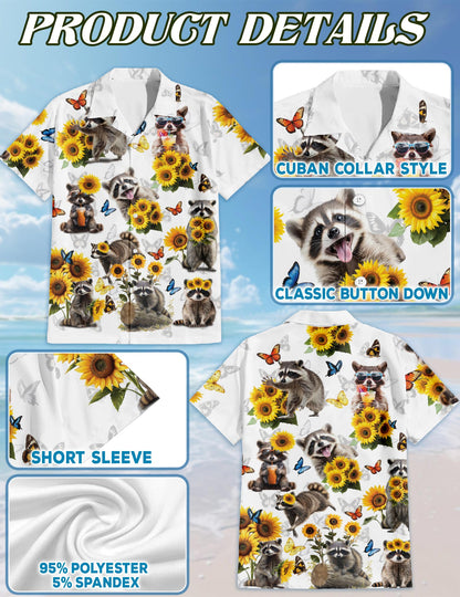 Raccoon Sunflower Hawaiian Shirt for Men, Button Down Aloha Shirt - Azhawaiian