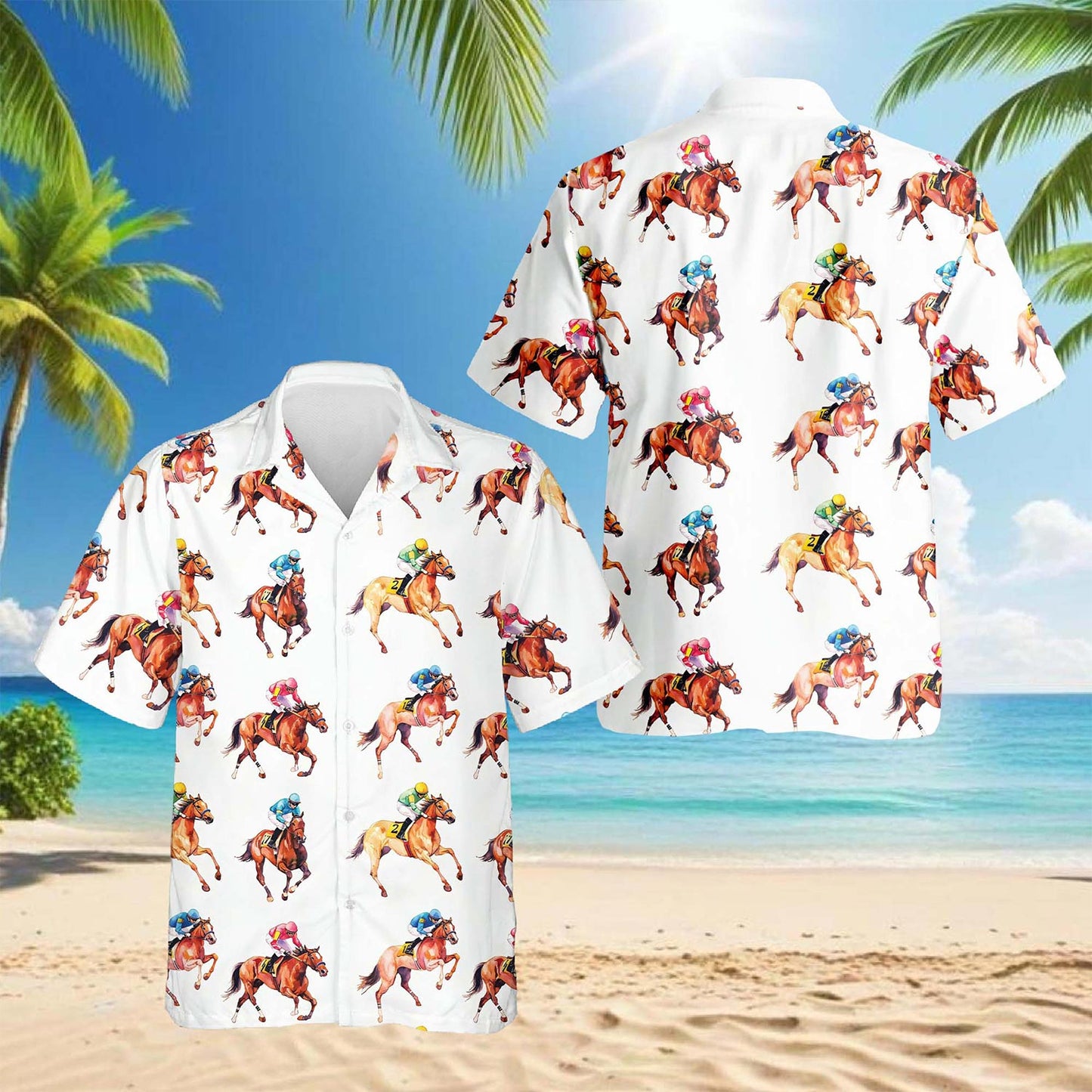 Racehorses Pattern Hawaiian Shirt for Men, Button Down Aloha Shirt - Azhawaiian