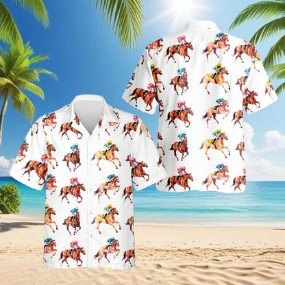 Racehorses Pattern Hawaiian Shirt for Men, Button Down Aloha Shirt - Azhawaiian