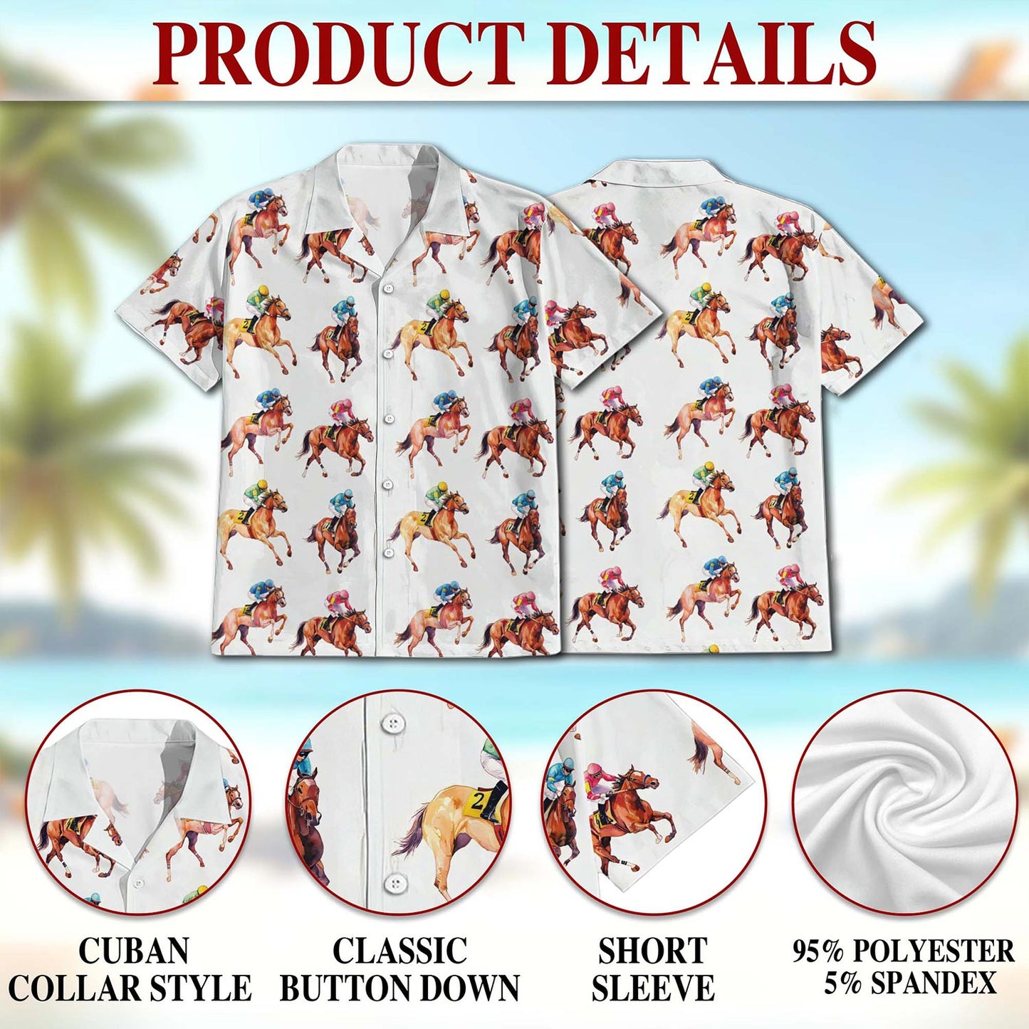 Racehorses Pattern Hawaiian Shirt for Men, Button Down Aloha Shirt - Azhawaiian