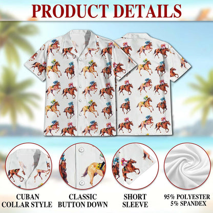 Racehorses Pattern Hawaiian Shirt for Men, Button Down Aloha Shirt - Azhawaiian
