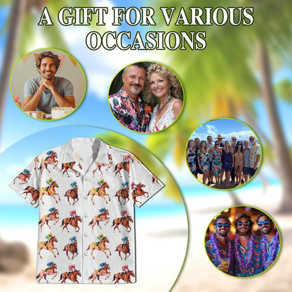 Racehorses Pattern Hawaiian Shirt for Men, Button Down Aloha Shirt - Azhawaiian