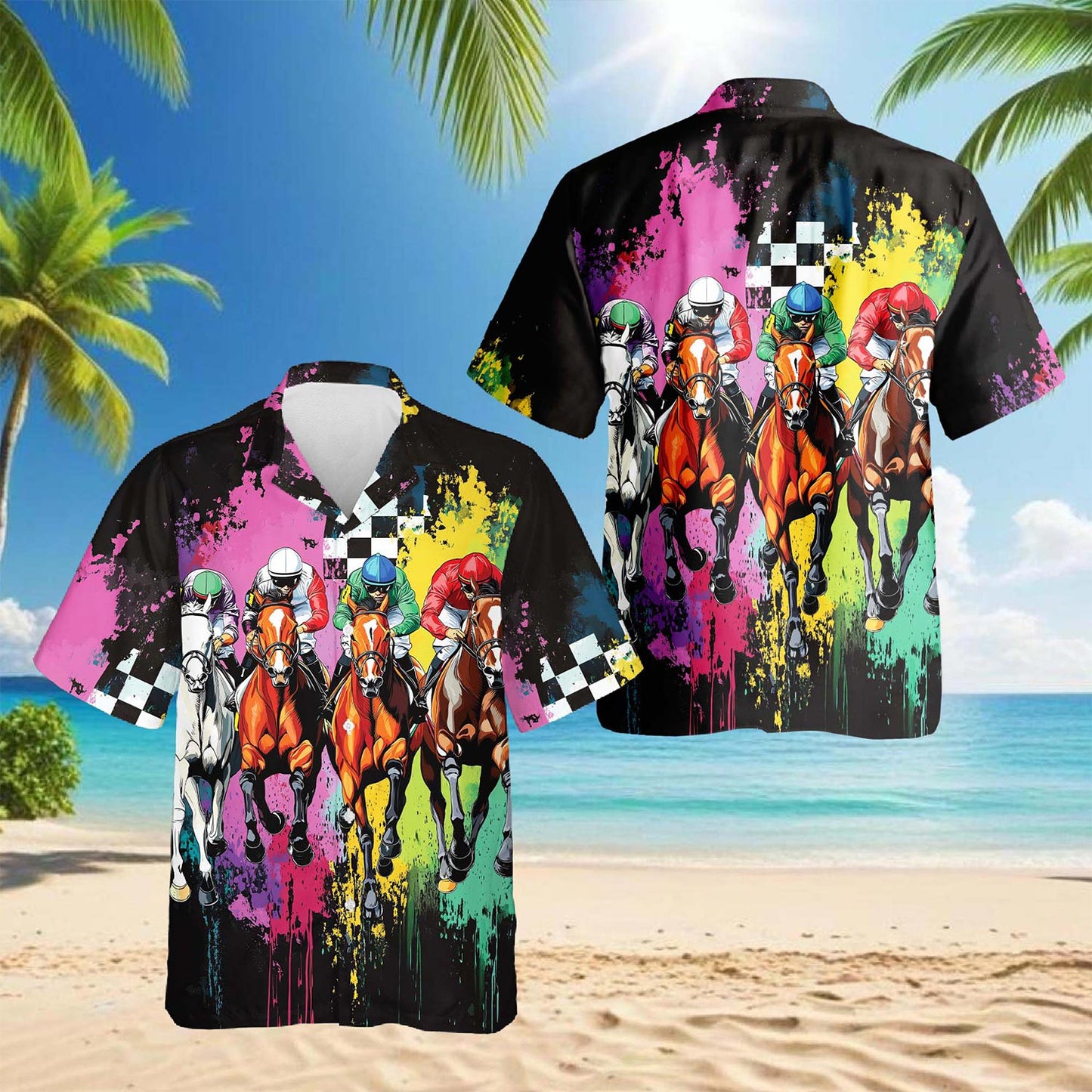 Racing Horse Hawaiian Shirt for Men, Button Down Aloha Shirt - Azhawaiian