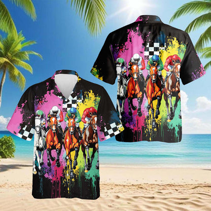 Racing Horse Hawaiian Shirt for Men, Button Down Aloha Shirt - Azhawaiian