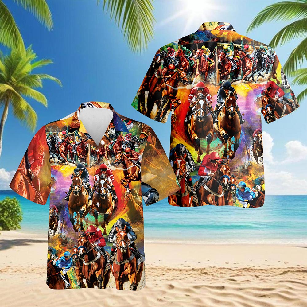 Racing Horse Hawaiian Shirt for Men, Button Down Aloha Shirt - Azhawaiian