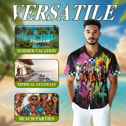 Racing Horse Hawaiian Shirt for Men, Button Down Aloha Shirt - Azhawaiian