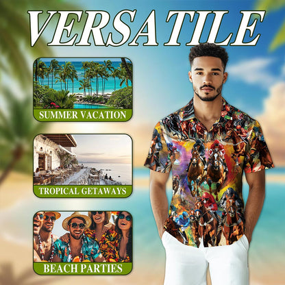 Racing Horse Hawaiian Shirt for Men, Button Down Aloha Shirt - Azhawaiian