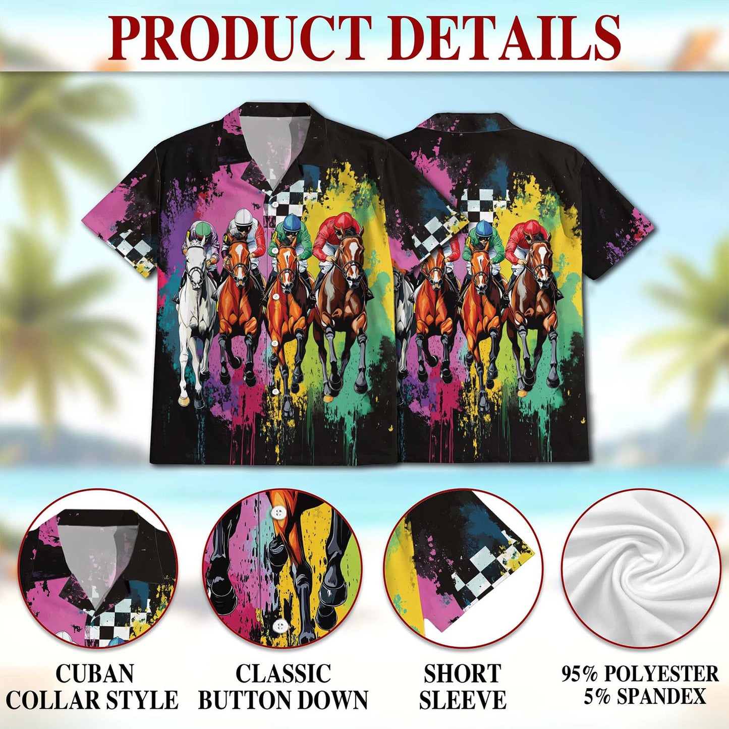 Racing Horse Hawaiian Shirt for Men, Button Down Aloha Shirt - Azhawaiian