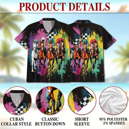 Racing Horse Hawaiian Shirt for Men, Button Down Aloha Shirt - Azhawaiian