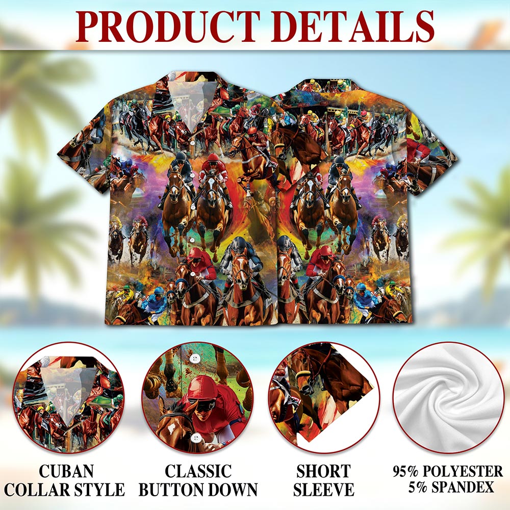 Racing Horse Hawaiian Shirt for Men, Button Down Aloha Shirt - Azhawaiian