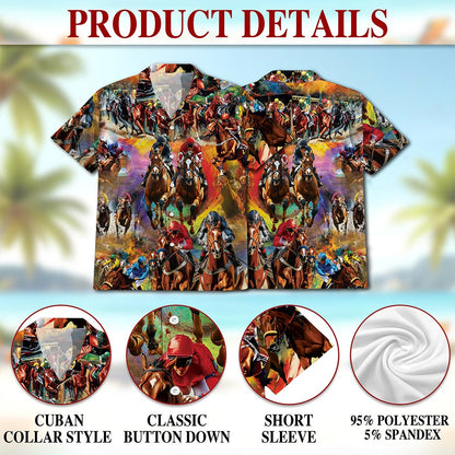 Racing Horse Hawaiian Shirt for Men, Button Down Aloha Shirt - Azhawaiian
