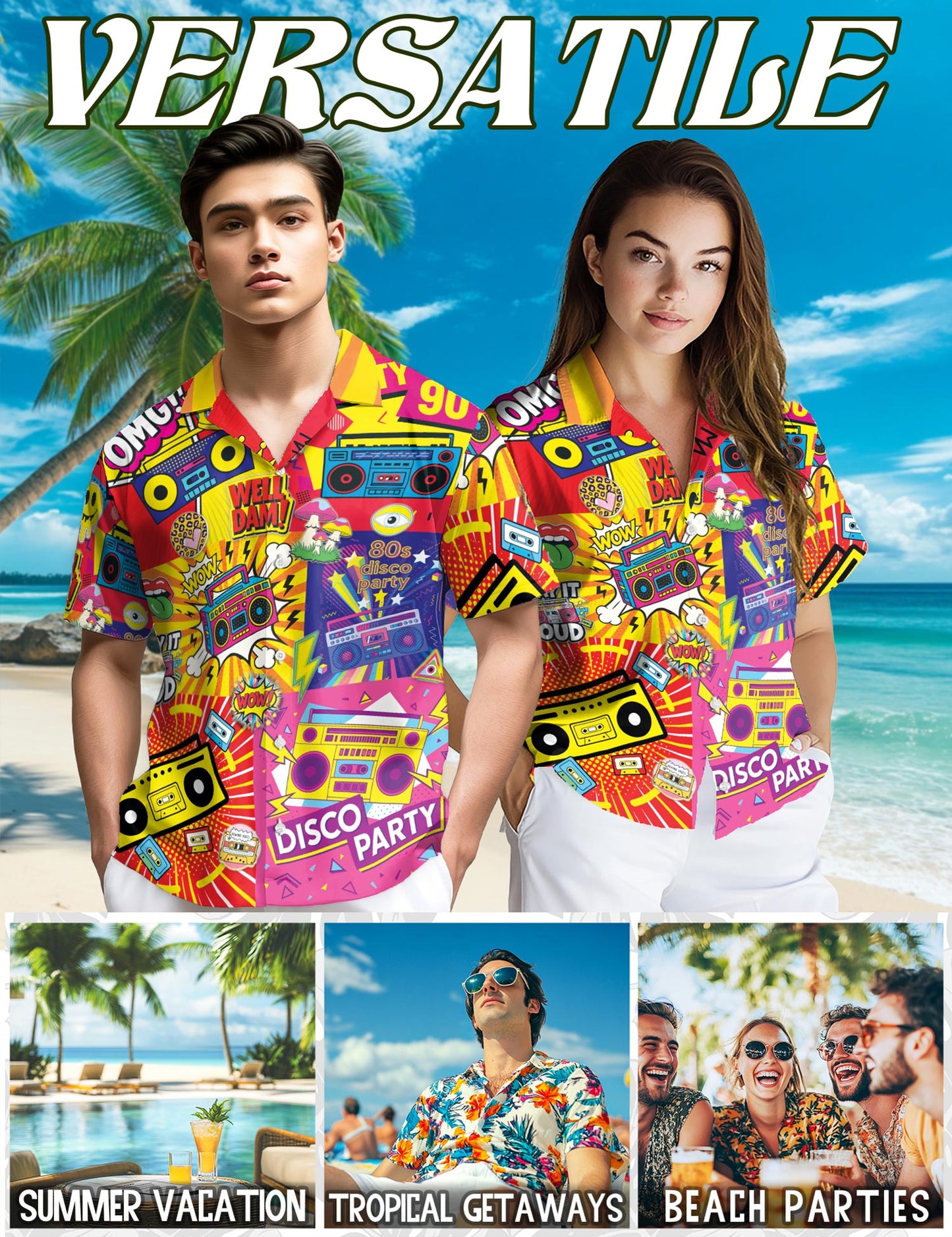 Radio Music Pop Art Hawaiian Shirt for Men, Button Down Aloha Shirt - Azhawaiian