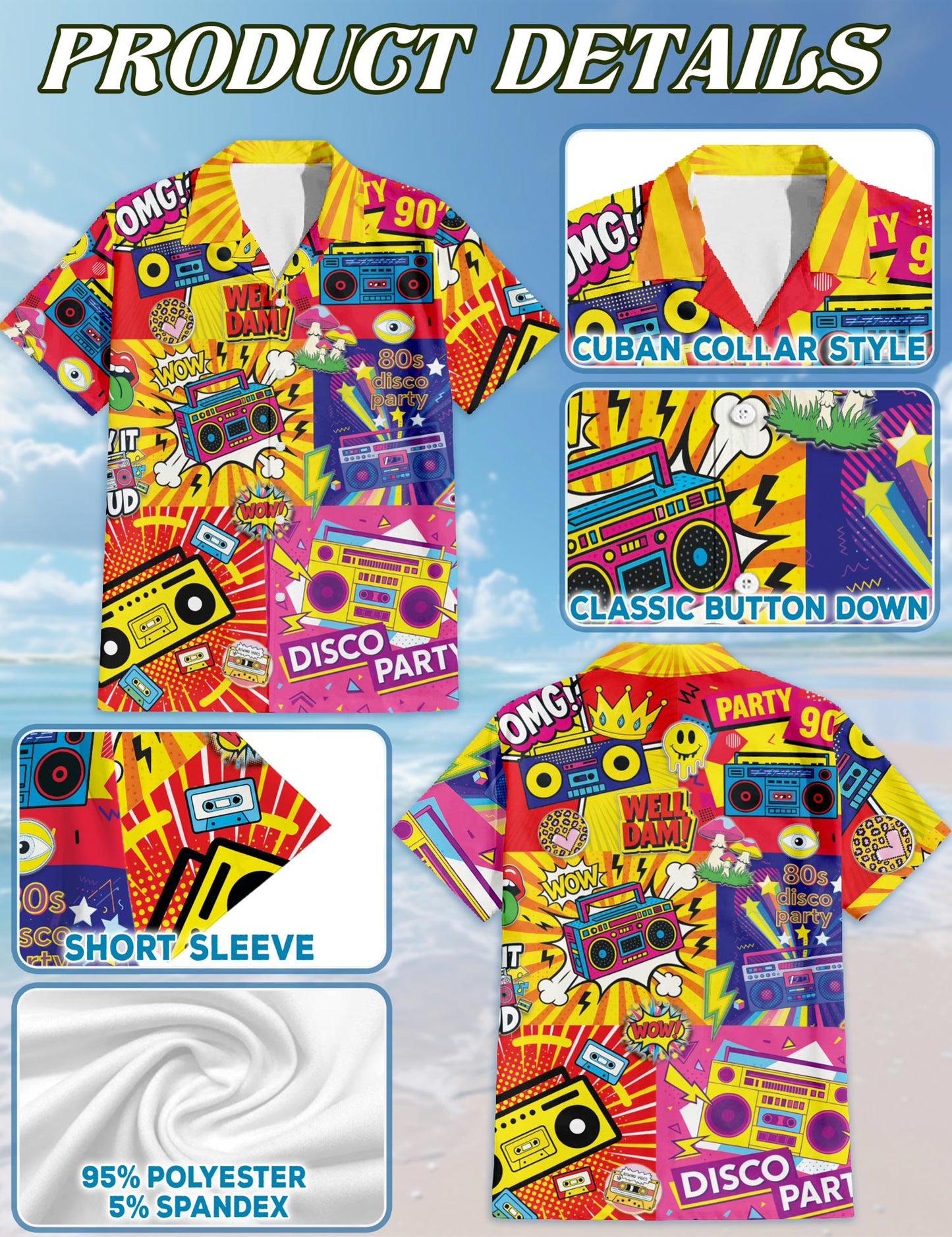 Radio Music Pop Art Hawaiian Shirt for Men, Button Down Aloha Shirt - Azhawaiian