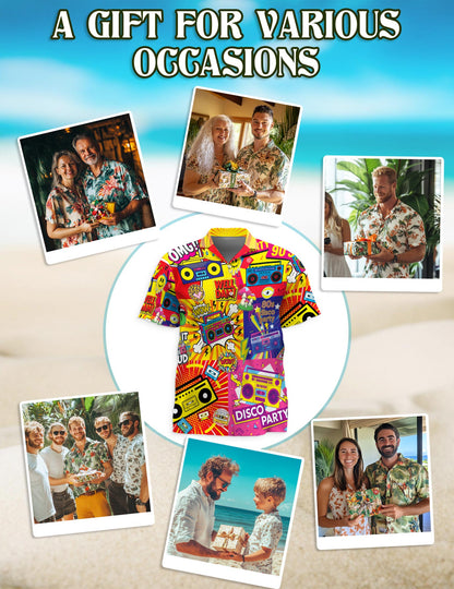 Radio Music Pop Art Hawaiian Shirt for Men, Button Down Aloha Shirt - Azhawaiian