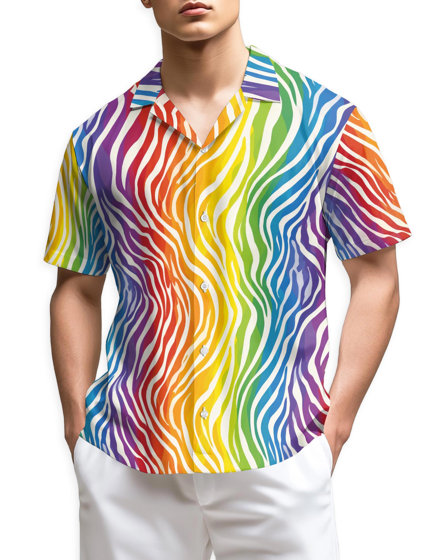 Azhawaiian Rainbow Zebra Pattern Hawaiian Shirt for Men