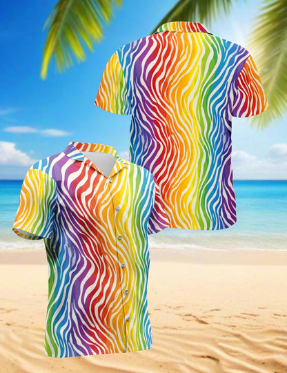 Rainbow Zebra Pattern Hawaiian Shirt for Men, Button Down Aloha Shirt - Azhawaiian