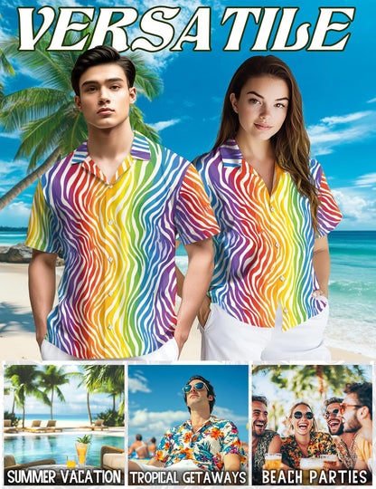 Rainbow Zebra Pattern Hawaiian Shirt for Men, Button Down Aloha Shirt - Azhawaiian