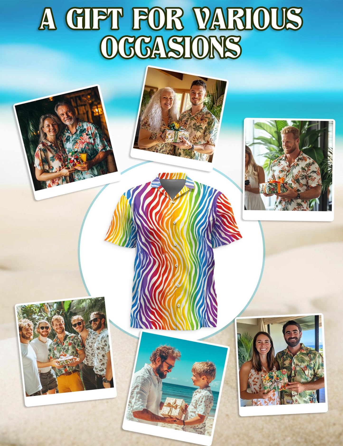 Rainbow Zebra Pattern Hawaiian Shirt for Men, Button Down Aloha Shirt - Azhawaiian