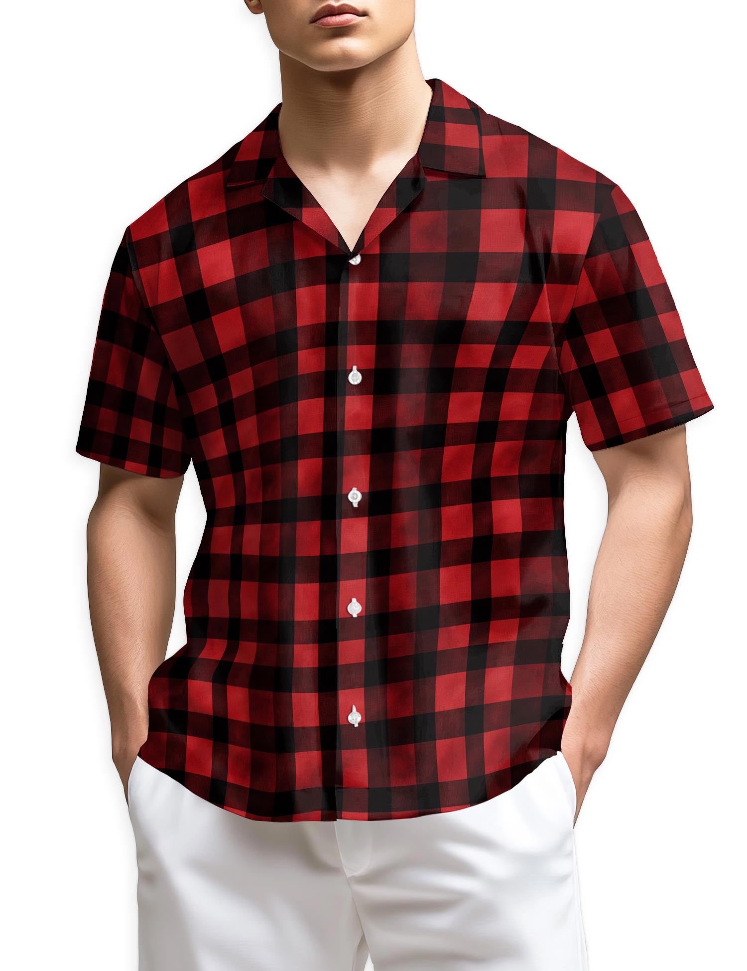 Azhawaiian Red And Black Buffalo Plaid Hawaiian Shirt for Men