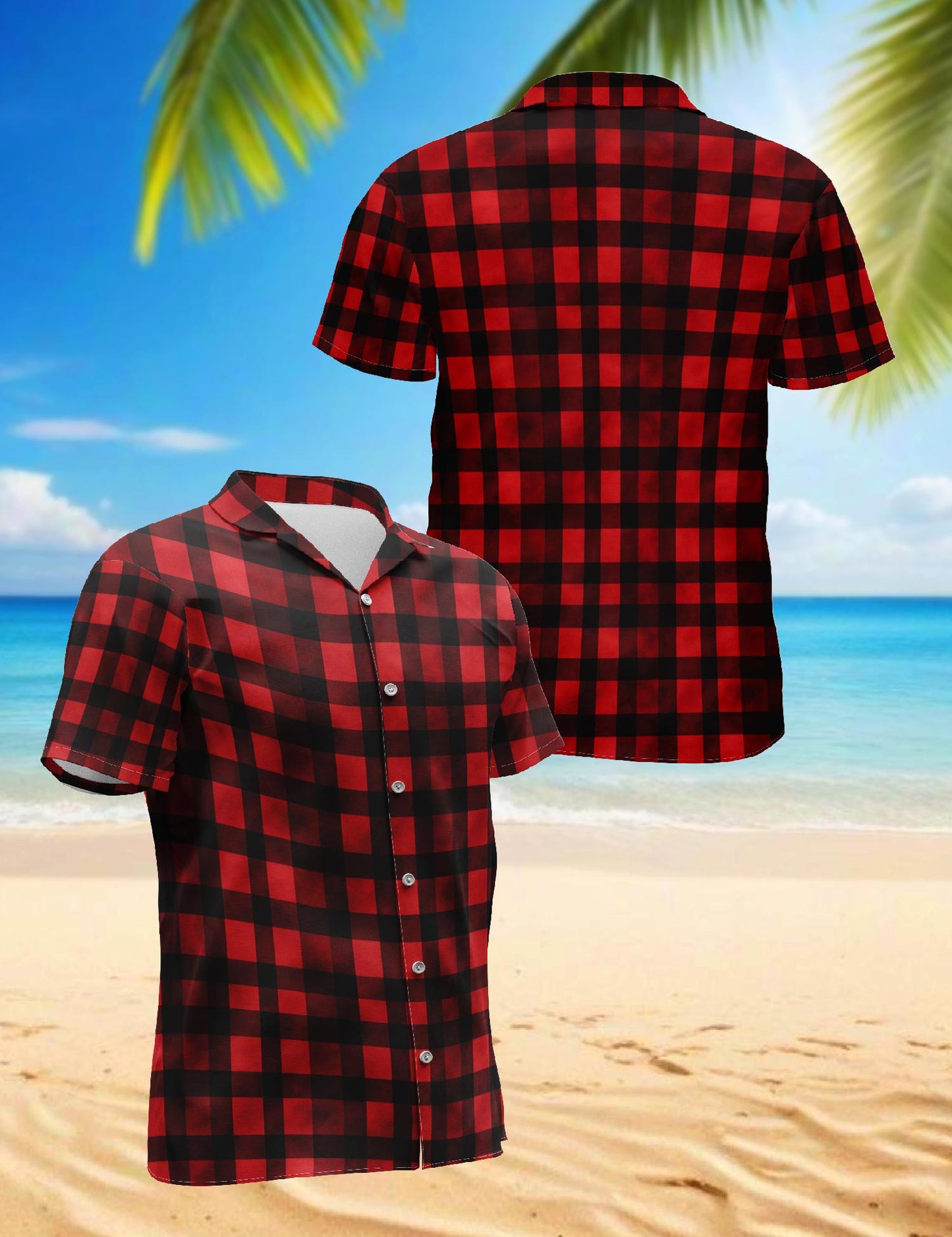 Red And Black Buffalo Plaid Hawaiian Shirt for Men, Button Down Aloha Shirt - Azhawaiian